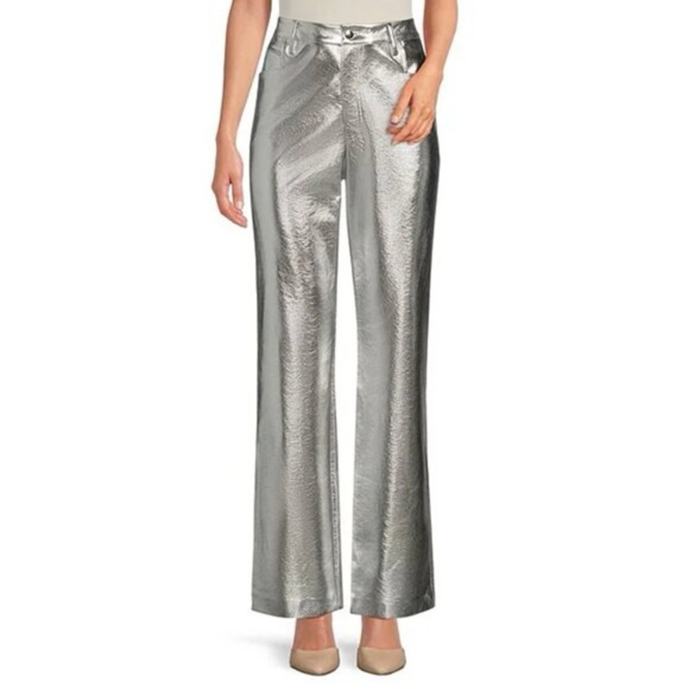 Gianni Bini Shiny Silver Wide-Leg Trousers